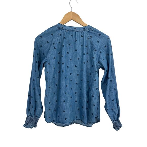 Talbots Chambray Heart Print Long Sleeve Button Down P - Picture 2 of 4